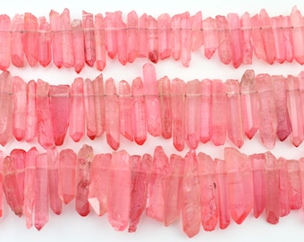 Watermelon Red  Aura Quartz Point Beads,Crystal Point Pendant,Polished Gemstones Spike Stick Beads, Top Drilled Quartz Beads-  - NS208