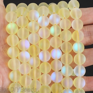 Matte Light Yellow Spectrolite Beads, Iridescent Crystal Gemstone,Mystic Aura Quartz Flash Crystal Beads, Wholesale Beads--15 inches--MS0016