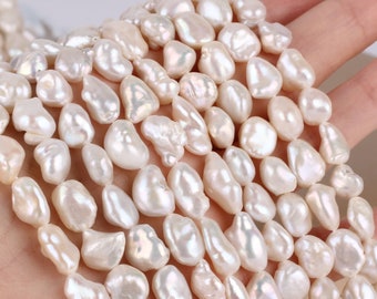 8-10x9-12mm White keshi pearl beads,Natural Freshwater pearl Beads,Loose Pearl Beads,Diy Jewelry Earring Necklace-37 Pcs-16 inches-ZS003