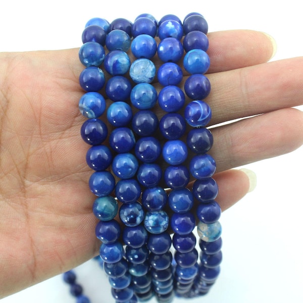 4mm,6mm,8mm,10mm Dark Blue Agate Beads, Tiger skin Round  Agate Beads For Jewelry Making, Healing Stone Beads,Full Strand ---15inches--EB292