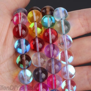 Rainbow Mystic Aura Quartz Beads, Round and Smooth Crystal, Colorful Flash Crystal Beads, Wholesale Loose Bead Strand--15inches---STN00282