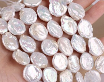 11-12X17-19mm Loose White Coin Pearl Beads,Natural Freshwater Coin Pearl Beads,Wholesale Pearl For Jewelry design-20pcs-15inches-NK001-8