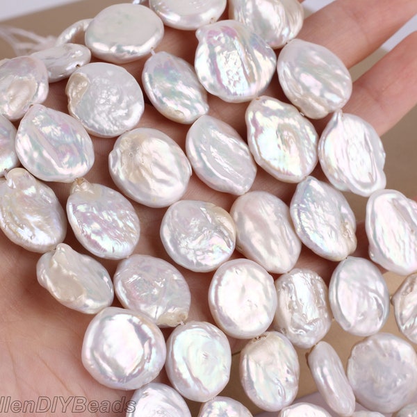 11-12X17-19mm Loose White Coin Pearl Beads,Natural Freshwater Coin Pearl Beads,Wholesale Pearl For Jewelry design-20pcs-15inches-NK001-8