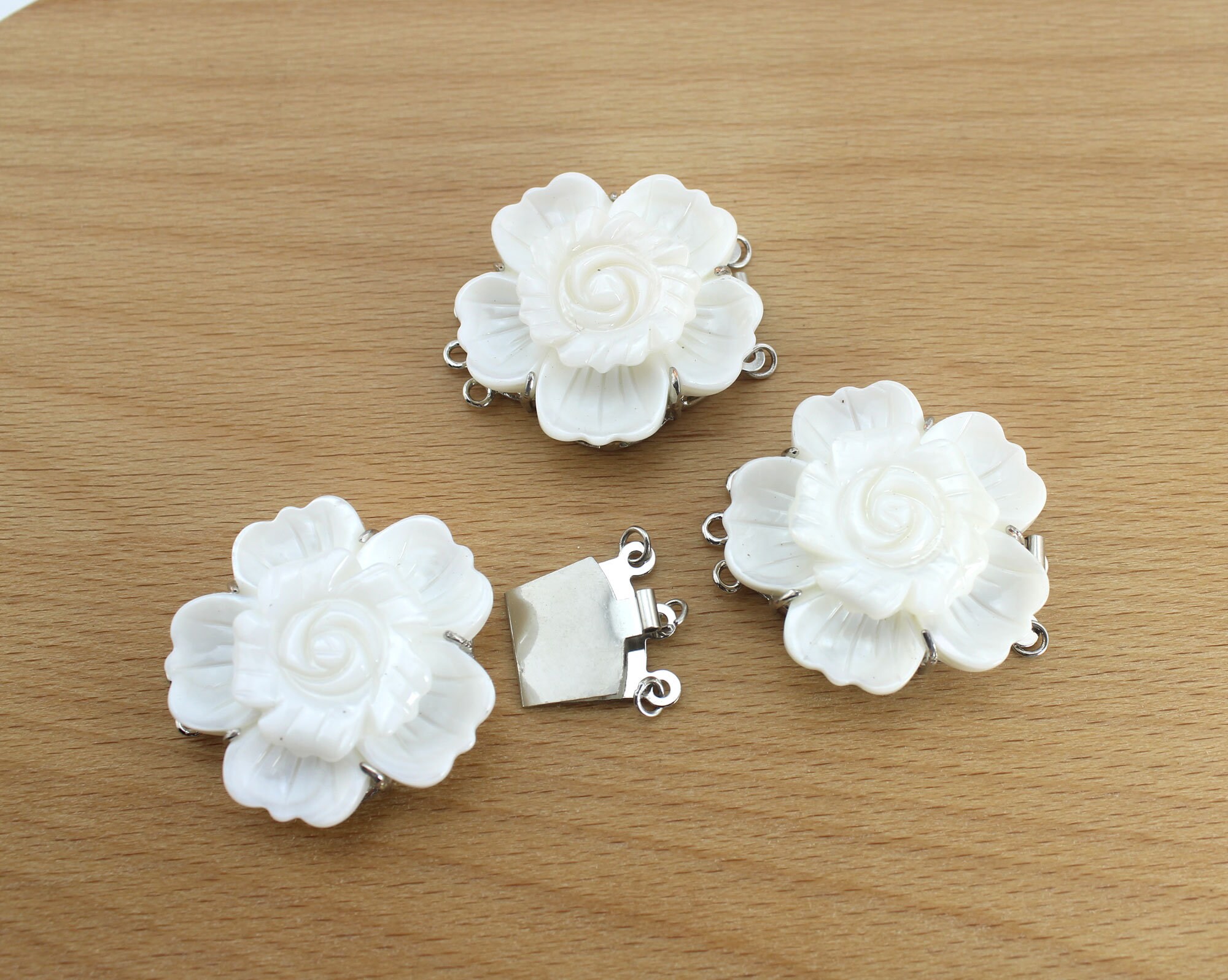 Shell Clasp 53mm Mother of Pearl Clasp, White Shell Clasp,3 Rows Clasp,flower Clasp ...