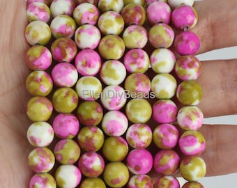 Pink Yellow White Rain Flower Gemstone,Mixed Color Beads,Healing Gemstone Beads,Round Loose Beads,DIY Jewelry Beads 6mm 8mm 10mm--STN00479