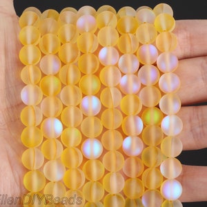 Matte Yellow Spectrolite Beads, Iridescent Crystal Gemstone, Mystic Aura Quartz Flash Crystal Beads, Wholesale Loose Strand-15 inches-MS0015