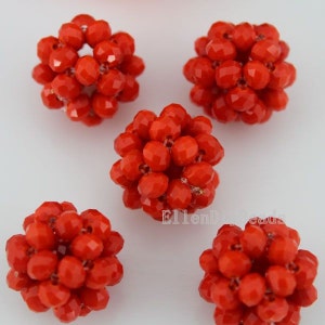High Quanlity 22mm Handmade Coral Orange Colour Crystal Ball Beads,Crystal  Ball Beaded Cluster Pendant Necklace-5Pcs-BR063