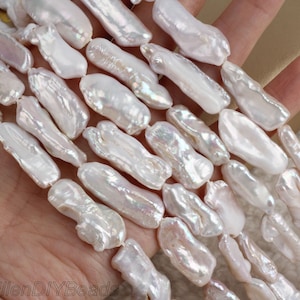 8.5-11x18-29mm Good luster Biwa Pearls, Freshwater Cultured Pearls, Natural White Stick Pearls, Wedding Jewelry, Wholesale Pearls---PB006-11