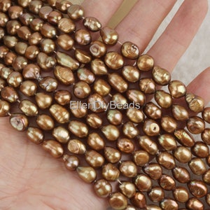Perlas de agua dulce de 8-9 mm, perlas marrones, hebra completa, hebra de perlas sueltas, para bisutería, suministros para abalorios - 38 piezas - 14 pulgadas - LN005-14