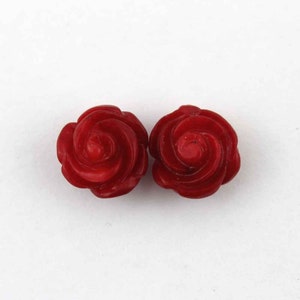 10mm Rose Flower Beads, Red Coral Beads, Carved Coral Flower Beads, Wedding Gifts, Gift for Her, DIY Jewelry Making, Wholesale Beads--ER-107