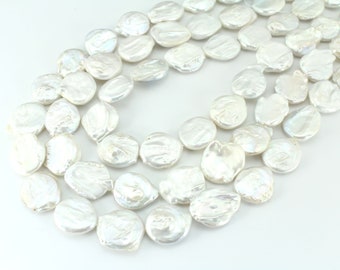 AA 16-17mm High luster White Coin pearl beads,Freshwater Cultured natural pearls, flat round pearls,Wedding Pearls,DIY jewelry pearls--21pcs