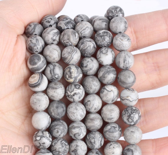 4/6/8/10/12mm Round Map Stone Beads, Beautiful Gemstone Beads, Grey Beads, Wholesale Loose Beads, Jewelry For Bracelet---15inches---STN00185