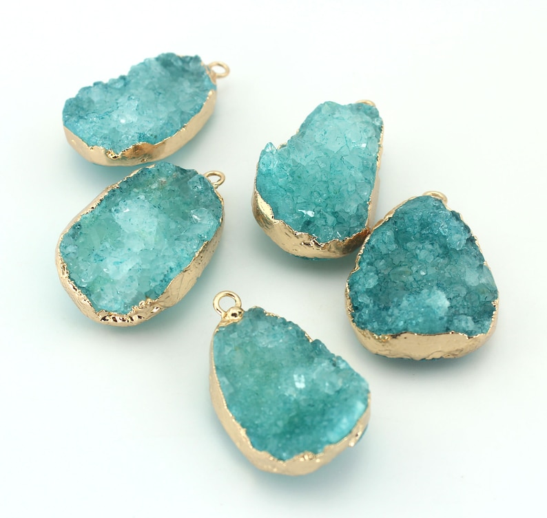 Golden Plated Druzy Gemstone Pendant Quartz Drusy Pendant Etsy