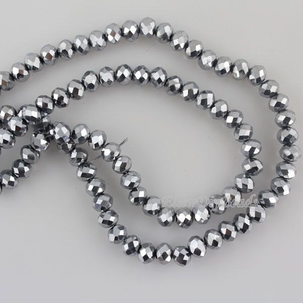 6mm Romantic Sparkle Silver Rondelle Faceted Crystal Beads, Silver Crystal Glass Beads,Loose Gemstone Spacer  Beads,DIY Supplies-BR069