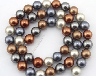 8mm Round Shell Pearl Beads, Mix Colors  Pearl Beads,Shell Pearl Beads,Wedding pearls, Jewelry Supply, Manmade Pearl-48pcs-15.5 inches-SH27