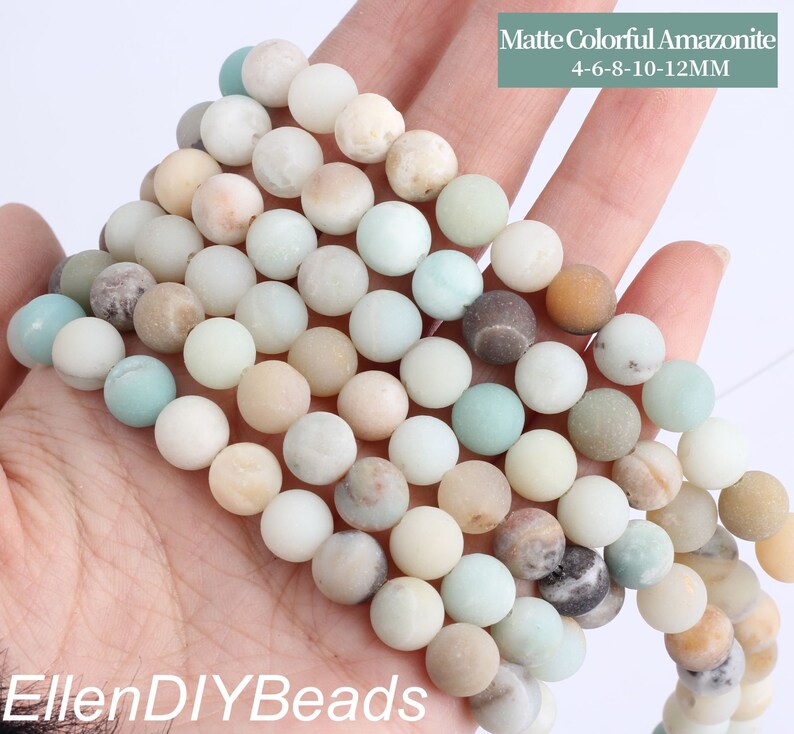 4/6/8/10/12mm Frosted Matte Colorful Amazonite Beads, Round Smooth Gemstone Beads, DIY Jewelry Making, Wholesale Loose Beads-15inches-MS0023 image 1