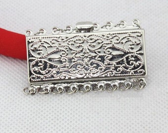 Fashion Style 3 Sets Jewelry Clasps,9 Rows Rectangle Clasp,Insert Clasp,Necklace /Bracelet Clasp,Silver Jewelry Findings--BN010