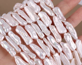 AA Good luster Biwa Freshwater Cultured Pearls,Natural White Biwa Stick Pearl beads,Wedding Jewelry,Wholesale-15inches-8-10x23-26mm-PB006-2