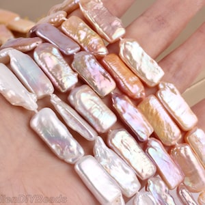 AA 8-10x20-25mm Natural Biwa Pearls, Baroque Biwa Pearl Beads,High Luster Biwa Freshwater Pearl Beads, Loose Pearl Strand--15inches-PB005
