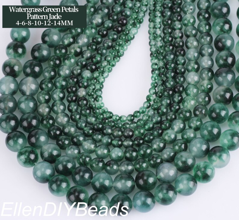 4/6/8/10/12mm Watergrass Green Petal Pattern Jade, Mixed Color Gemstone ...