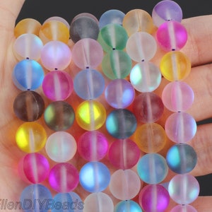 Matte Colorful Spectrolite Beads, Iridescent Crystal Gemstone, Mystic Aura Quartz Flash Beads, Wholesale Loose Strand-15inches--MS0010