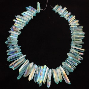 4-6x20-40mm Sky Blue Quartz Points Beads, Crystal Point Beads, Top Drilled Raw Crystal Stick Beads, Beads Making For Necklace Jewelry--NS112