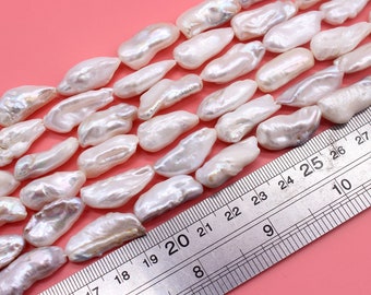 Natural White  Biwa Pearl beads, Freshwater cultured irregular pearl beads,Long stick pearls,Loose biwa pearls for earring making-16 inches