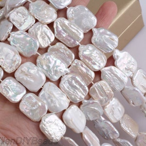 14×16mm White Cubic Block Coin Freshwater Pearl Beads, Good Luster Genuine Flat Pearl Beads, Loose Beads, Full Strand---16 inches----YX001-3