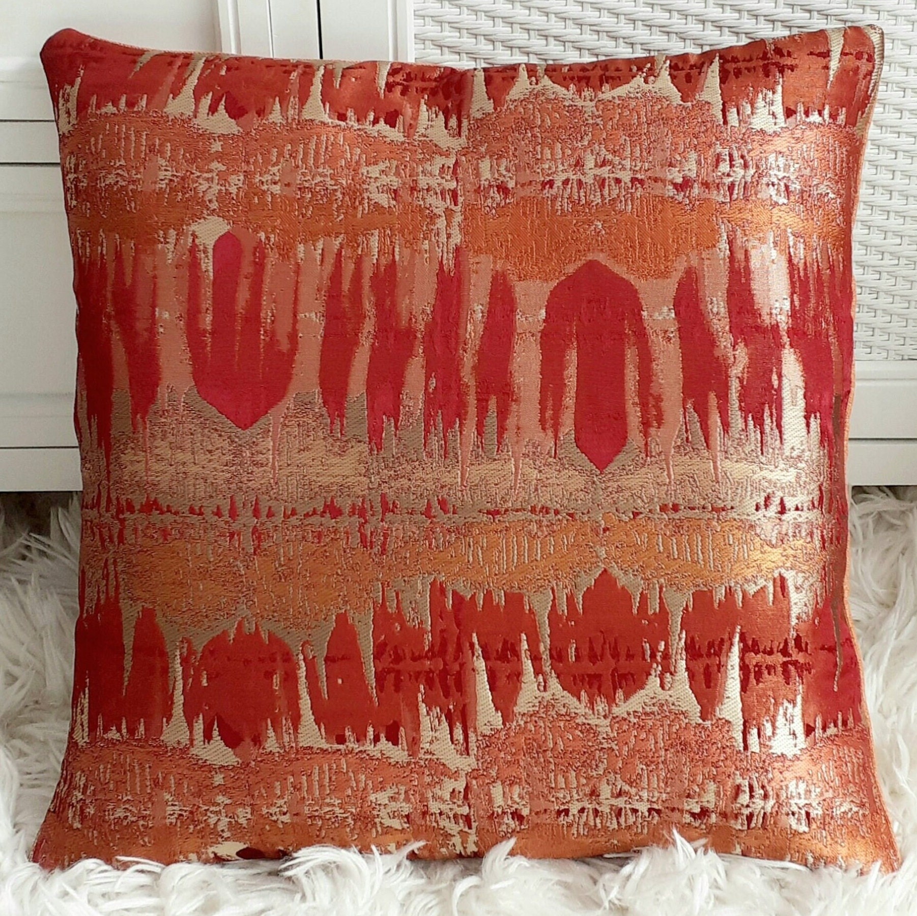 Metallic Sheen Gold Copper Wine Red Bohemian Style Cushion Cover