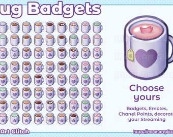 Mug BADGETS, EMOTES, Points and Decoration for streaming sizes / Cozy Coffee, Tea, Matcha