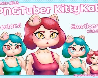 PNGTuber KittyKat / EXPRESSIONS / 2 COLORS / VTuber Avatar streaming games / Premade Png Tuber / Discord Twitch Game Streamer / Cat Girl