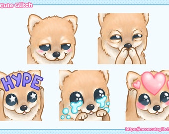 5 Kawaii Puppy Emotes for Streamers / Twitch Youtube Discord Streamer Emotes / Kawaii PNGs / Dog / Perro / Puppy