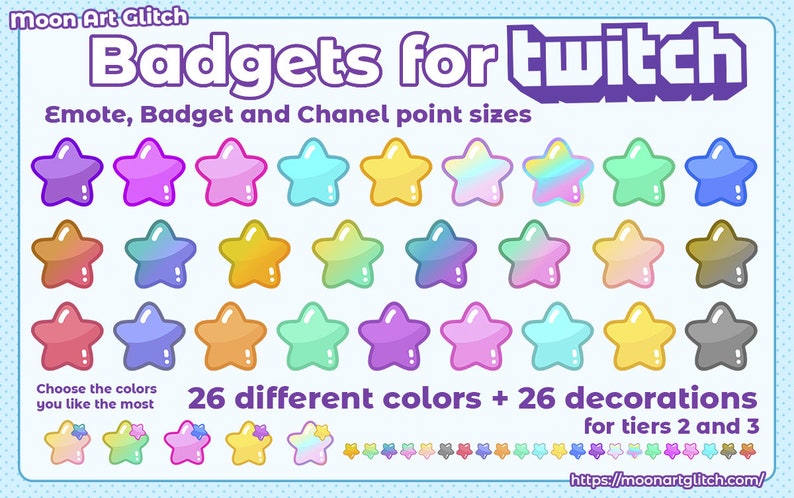 STAR SUB BADGES for Twitch / Streaming Cheer Badges / Kawaii Stars / Emote, Points and Decoration sizes image 1