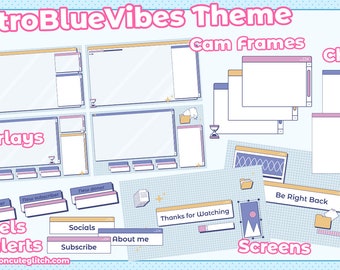 Overlay Stream Bundle: Twitch & YouTube Screen, Panels, and More - Retro vibes, Vaporwave, Blue, Pastel, aesthetic
