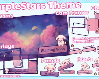 Complete Stream Bundle: Twitch & YouTube Overlays, Badges, and More - Cute, Pastel, Bunny, Rabbit, Kawaii, Sky, Stars, Moon