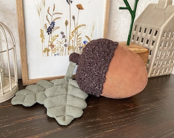 Acorn decor, Christmas acorn ornaments, Whimsical pillow, Gift for Him, Plush acorn, Christmas Table Accents, Woodland shower gift