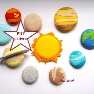 Felt planets Solar system garland instructions Space felt pattern Planet plush toy Felt space garland