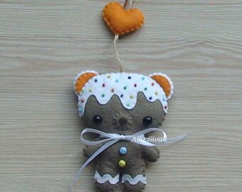 Gingerbread Cookie Bear Felt Ornament,  Felt cookie, Halloween toy, Felt Gingerbread, Pumpkin Spice, Cookie Bear, Bear toy, Sweet teddy bear