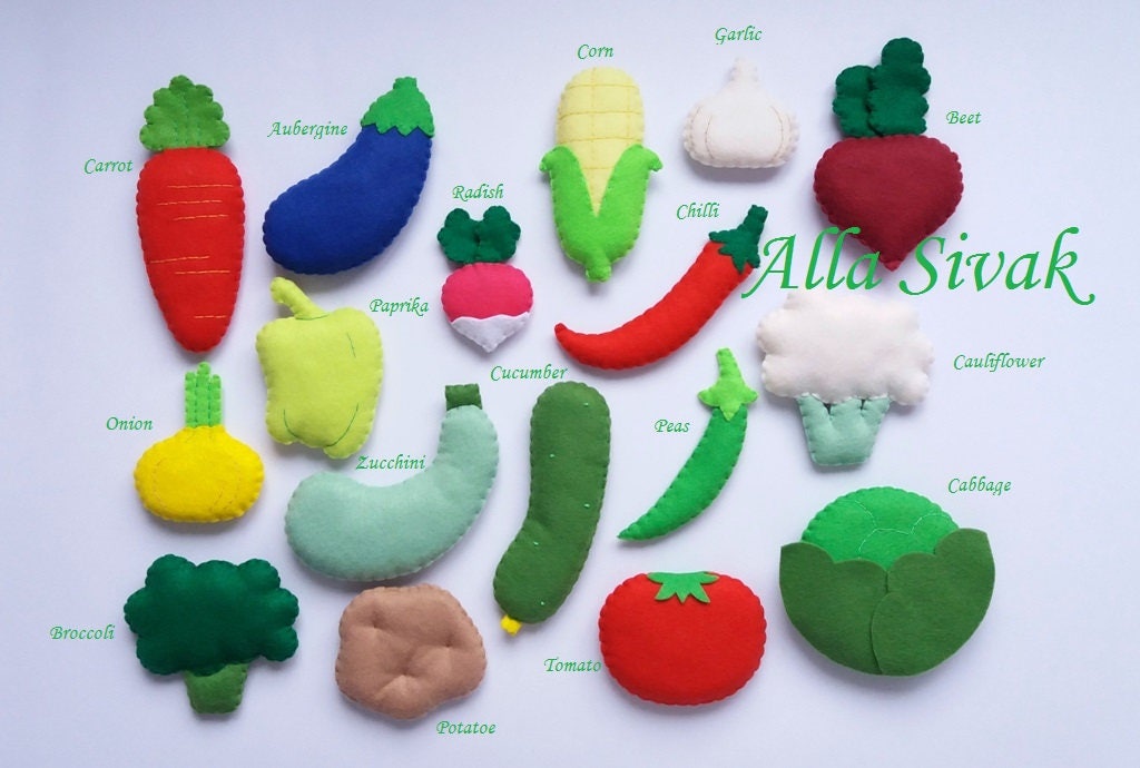 Felt Vegetables Felt food vegetables Felt Vegetable Set Etsy