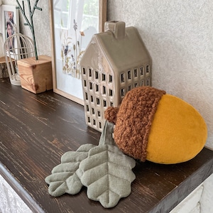 Mustard color decor, Farm house decor, Acorn toy, Woodland decor acorn cushion, Stuff acorn toy, Autumn decor, Woodland shower gift