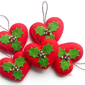 Christmas heart ornament, Red heart decoration, Christmas ornaments, Felt christmas heart ornaments, Christmas  heart decor
