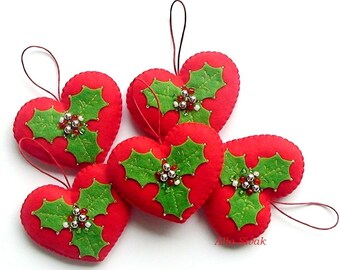 Christmas heart ornament, Red heart decoration, Christmas ornaments, Felt christmas heart ornaments, Christmas  heart decor