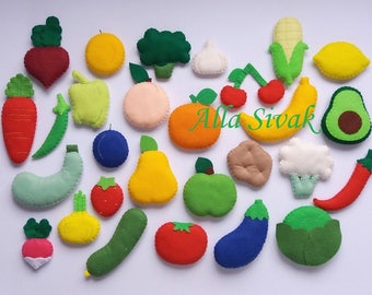 Felt food vegetables, Felt fruits and vegetables, Felt fruit set, Felt vegetables, Felt fruits, Felt vegetables