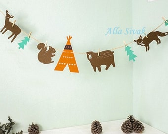 Forest Banner, Woodland banner, Rustic banner, Forest party, Woodland party, Woodland Garland, Forest Animals Banner, Nursery Decorations