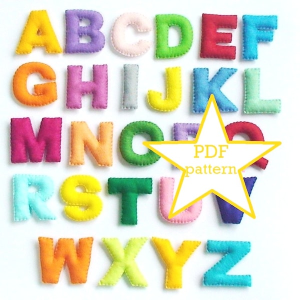 Lettres de l'alphabet en feutre PDF, motif d'alphabet anglais farci, motif de couture en peluche en feutre ABC, jouet préscolaire éducatif, alphabet fait à la main