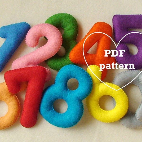 Números de fieltro Patrón PDF, Números de aprendizaje, Patrón de números, Juguete educativo, Números PDF fieltro, Números rellenos, Números grandes, Números suaves