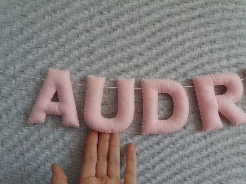 May include: Pink felt letter banner spelling out the name "AUDREY".