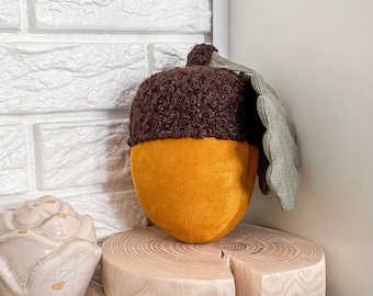 Acorn pillow, Woodland decor cushion, Acorn plush pillow, Mustard decor, Thanksgiving decoration, Woodland acorn soft, Stuffed acorn