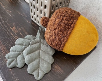 Mustard color decor, Farm house decor, Acorn toy, Woodland decor acorn cushion, Stuff acorn toy, Autumn decor, Woodland shower gift