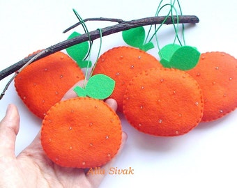 Orange Christmas Ornament Set Mandarin ornament  Mini Orange Fruit Sugared Christmas Tree Ornaments